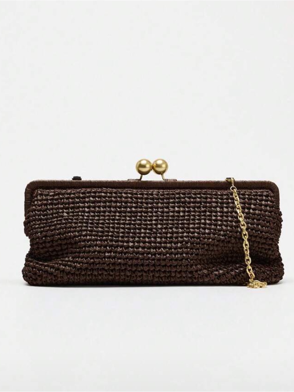 Woven Kiss-Lock Chain Clutch Bag In Dark Brown